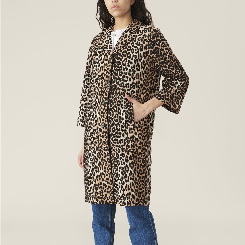 Ganni Linen Canvas Leopard jacket